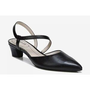 LifeStride Minimalist Pump Black Women 7W Almond Toe Comfort Block Heel